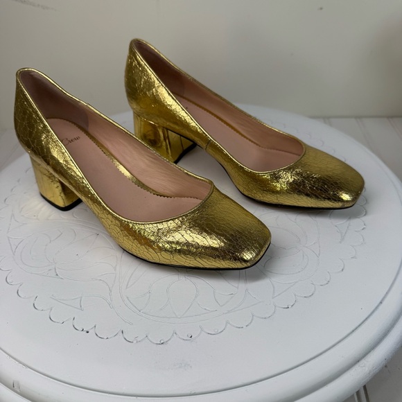 J. Crew Celia gold stack heel pumps - Picture 5 of 13